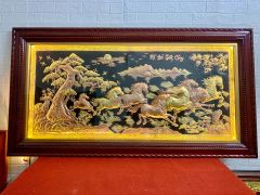 Tranh Mã Đáo Thành Công  Kích Thước 170 x90  Đồng Đỏ Nền Đen Dát  - Khung Sồi Trơn
