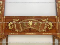 Bộ Hoành Phi Câu Đối Gỗ Hương Đỏ Phụng Tổ Đường Dát Vàng Hoành Phi 197*68*4 - Câu Đối 197*28*4