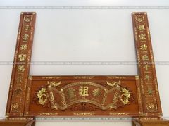 Bộ Hoành Phi Câu Đối Gỗ Hương Đỏ Phụng Tổ Đường Dát Vàng Hoành Phi 197*68*4 - Câu Đối 197*28*4