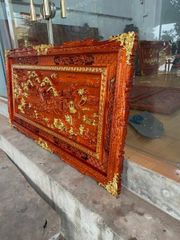 Tranh Gỗ Đồng Quê - Gỗ Hương Đỏ Dát Vàng - Khung Hoa Tây