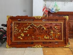 Tranh Gỗ Đồng Quê - Gỗ Hương Đỏ Dát Vàng - Khung Hoa Tây
