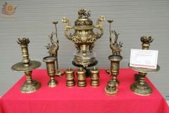 Bộ Ngũ Sự Bằng Đồng Vàng Cao 60 Rồng Màu 2 CN + Bộ Ba Đài+ Ống Hương