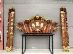 Cuốn Thư Câu Đối Gỗ Hương Đá Đức Lưu Quang Dát Vàng Kích Thước Cuốn Thư 197*87*4 - Câu Đối 197*28*4