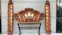 Cuốn Thư Câu Đối Gỗ Hương Đá Đục Song Long Kích Thước Cuốn Thư 197*87*4 - Câu Đối 197*28*4