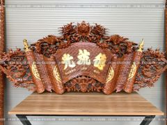Cuốn Thư Câu Đối Gỗ Hương Đá Đục Song Long Kích Thước Cuốn Thư 197*87*4 - Câu Đối 197*28*4