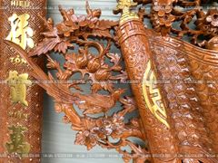 Cuốn Thư Câu Đối Gỗ Hương Đá Đục Song Long Kích Thước Cuốn Thư 197*87*4 - Câu Đối 197*28*4