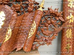 Cuốn Thư Câu Đối Gỗ Hương Đá Đục Song Long Kích Thước Cuốn Thư 197*87*4 - Câu Đối 197*28*4