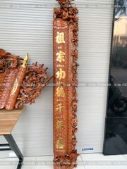 Cuốn Thư Câu Đối Gỗ Hương Đá Đục Song Long Kích Thước Cuốn Thư 197*87*4 - Câu Đối 197*28*4