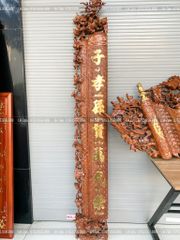 Cuốn Thư Câu Đối Gỗ Hương Đá Đục Song Long Kích Thước Cuốn Thư 197*87*4 - Câu Đối 197*28*4