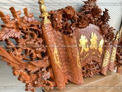 Cuốn Thư Câu Đối Gỗ Hương Đá Đục Song Long Kích Thước Cuốn Thư 197*87*4 - Câu Đối 197*28*4