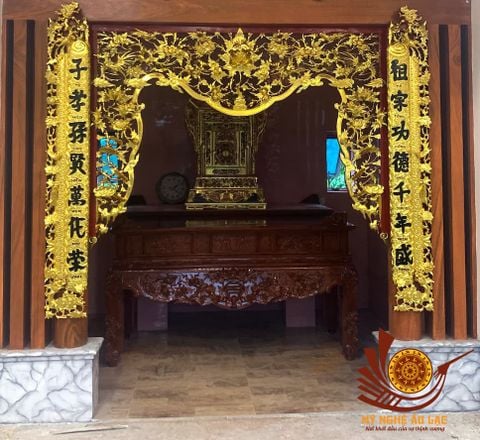 Cửa Võng Gỗ Mai Điểu Sơn Son Thếp Vàng Gỗ Hương Đỏ