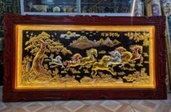 Tranh Mã Đáo Thành Công  Kích Thước 170 x90  Đồng Đỏ Nền Đen Dát  - Khung Sồi Đục Hoa Tây