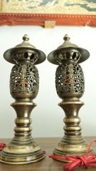 Bộ Ngũ Sự Bằng Đồng Vàng Cao 60 Rồng Màu 2 CN + Đôi đèn cao 43 + Đôi Bình Hoa