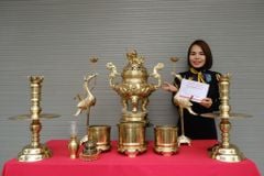 Bộ Ngũ Sự Bằng Đồng Cát Tút  Song Long Chầu Nguyệt Cao 60 Catut + Bộ Bát Hương