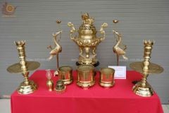 Bộ Ngũ Sự Bằng Đồng Cát Tút  Song Long Chầu Nguyệt Cao 60 Catut + Bộ Bát Hương