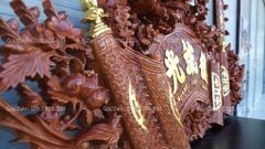 Cuốn Thư Câu Đối Gỗ Hương Đá Đức Lưu Quang Dát Vàng Kích Thước Cuốn Thư 197*87*4 - Câu Đối Ốm Cột Cao 197cm, Đường Kính 32cm