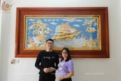 Tranh Thuận Buồm Xuôi Gió Kích Thước 243x 133  Đồng Vàng Nền Xanh Dát Vàng - Khung Sồi