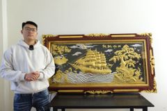 Tranh Thuận Buồm Xuôi Gió Kích Thước 170 x90  Đồng Vàng Nền Đen Dát  - Khung Sồi  Dát Vàng