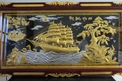 Tranh Thuận Buồm Xuôi Gió Kích Thước 170 x90  Đồng Vàng Nền Đen Dát  - Khung Sồi  Dát Vàng