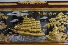 Tranh Thuận Buồm Xuôi Gió Kích Thước 170 x90  Đồng Vàng Nền Đen Dát  - Khung Sồi  Dát Vàng