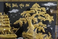 Tranh Thuận Buồm Xuôi Gió Kích Thước 170 x90  Đồng Vàng Nền Đen Dát  - Khung Sồi  Dát Vàng