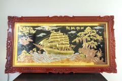 Tranh Thuận Buồm Xuôi Gió Kích Thước 170 x90  Đồng Đỏ Nền Đen Dát Vàng   - Khung Sồi Đục Hoa Tây