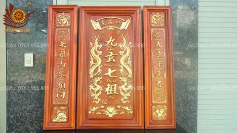 Tranh Thờ Cửu Huyền Thất Tổ Gỗ Hương Đỏ Kích Thước 108*108 - chữ nho
