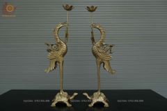 Bộ Ngũ Sự Bằng Đồng Vàng Song Long Chầu Nguyệt- Đỉnh Vuông - Cao 60cm