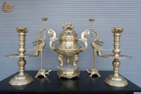 Bộ Ngũ Sự Bằng Đồng Vàng Cao 60 Rồng Vàng Mộc- Chữ Việt