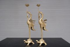 Bộ Ngũ Sự Bằng Đồng Vàng Cao 60 Rồng Vàng Mộc + Đôi Đèn 43 Vàng Mộc