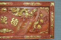 Bộ Hoành Phi Câu Đối Gỗ Hương Đỏ Song Long  Chầu Mặt Nguyệt Hoành Phi 175*67*4 - Câu Đối 175*28*4