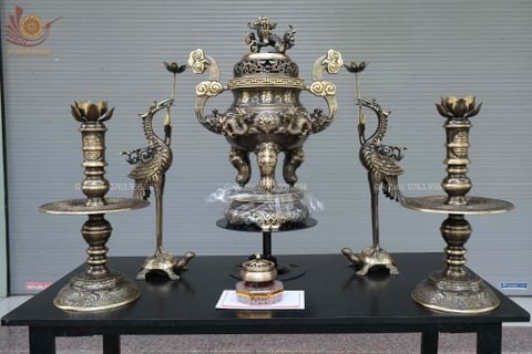 Bộ Ngũ Sự Bằng Đồng Vàng Cao 45 Rồng Màu 2CN