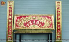 Đại Tự Hoành Phi Câu Đối Đồng Vàng Kích Thước Đại Tự 155*61 - Câu Đối 155*23 Nền Đỏ Dát Vàng