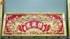Đại Tự Hoành Phi Câu Đối Đồng Vàng Kích Thước Đại Tự 155*61 - Câu Đối 155*23 Nền Đỏ Dát Vàng