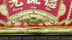 Đại Tự Hoành Phi Câu Đối Đồng Vàng Kích Thước Đại Tự 155*61 - Câu Đối 155*23 Nền Đỏ Dát Vàng