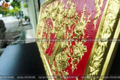 Đại Tự Hoành Phi Câu Đối Đồng Vàng Kích Thước Đại Tự 155*61 - Câu Đối 155*23 Nền Đỏ Dát Vàng