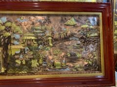 Tranh Cội Nguồn Quê Hương  Kích Thước 230 x 120 - Đồng Đỏ Dát Vàng - Khung Gỗ Sồi Nga, Đục Trơn