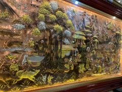 Tranh Cội Nguồn Quê Hương  Kích Thước 230 x 120 - Đồng Đỏ Dát Vàng - Khung Gỗ Sồi Nga, Đục Trơn