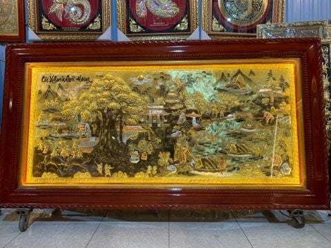Tranh Cội Nguồn Quê Hương  Kích Thước 230 x  120 - Đồng Vàng Dát Vàng - Khung Gỗ Sồi Nga, Đục Trơn