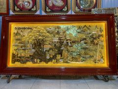 Tranh Cội Nguồn Quê Hương  Kích Thước 230 x  120 - Đồng Vàng Dát Vàng - Khung Gỗ Sồi Nga, Đục Trơn