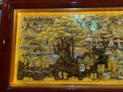 Tranh Cội Nguồn Quê Hương  Kích Thước 230 x  120 - Đồng Vàng Dát Vàng - Khung Gỗ Sồi Nga, Đục Trơn