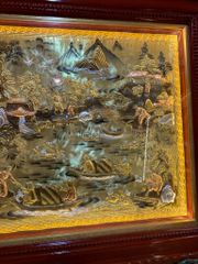 Tranh Cội Nguồn Quê Hương  Kích Thước 230 x  120 - Đồng Vàng Dát Vàng - Khung Gỗ Sồi Nga, Đục Trơn