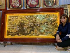 Tranh Cội Nguồn Quê Hương  Kích Thước 230 x  120 - Đồng Vàng Dát Vàng - Khung Gỗ Sồi Nga, Đục Trơn