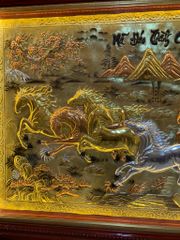 Tranh Mã Đáo Thành Công Kích Thước 230 x120  Đồng Vàng Xước Dát Vàng - Khung Sồi Đục Trơn