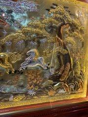 Tranh Mã Đáo Thành Công Kích Thước 230 x120  Đồng Vàng Xước Dát Vàng - Khung Sồi Đục Trơn