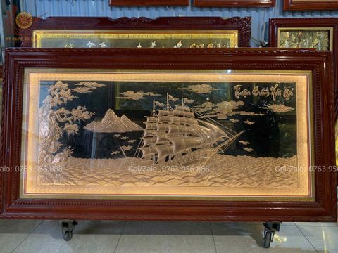 Tranh Thuận Buồm Xuôi Gió Kích Thước 170 x90  Đồng Đỏ Nền Đen  - Khung Sồi