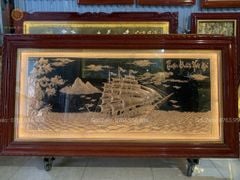 Tranh Thuận Buồm Xuôi Gió Kích Thước 170 x90  Đồng Đỏ Nền Đen  - Khung Sồi