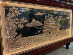 Tranh Thuận Buồm Xuôi Gió Kích Thước 170 x90  Đồng Đỏ Nền Đen  - Khung Sồi