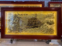 Tranh Thuận Buồm Xuôi Gió Kích Thước 170 x90  Đồng Vàng Xước Dát Giả Cổ  - Khung Sồi Trơn