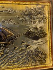 Tranh Thuận Buồm Xuôi Gió Kích Thước 170 x90  Đồng Vàng Xước Dát Giả Cổ  - Khung Sồi Trơn